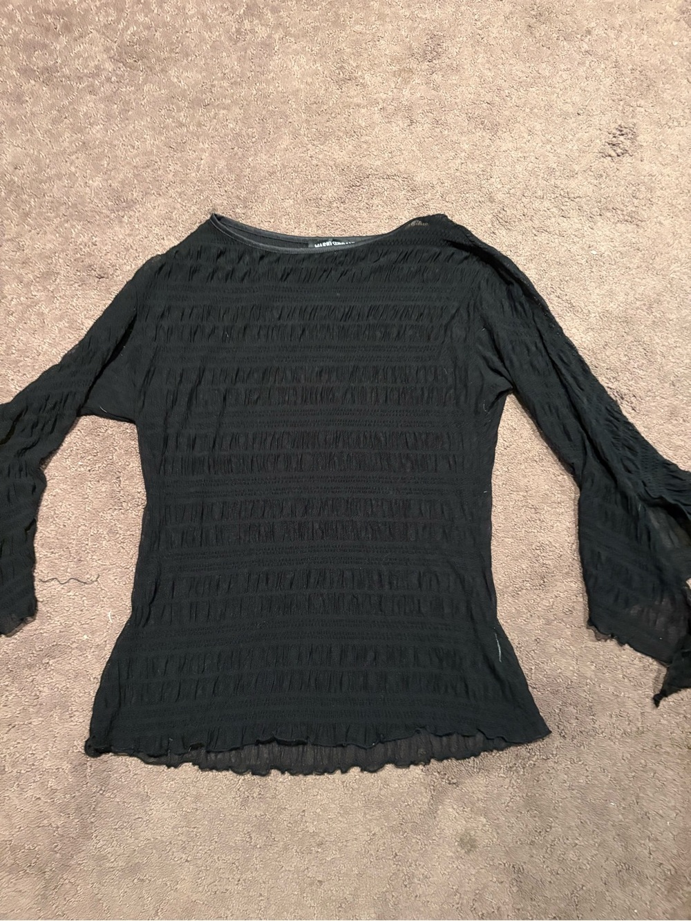 Mario Serrani Black Long-Sleeve Textured Top